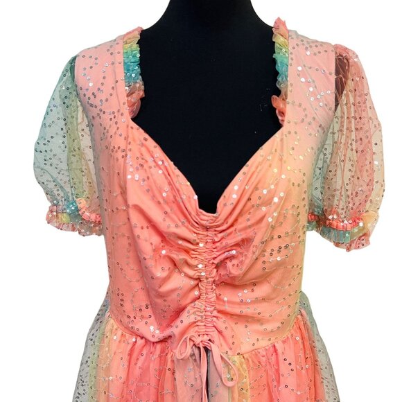 Unique Vintage Fit & Flare Rainbow Mini Dress Sequin Tulle Skirt Swing Plus 3X - Picture 7 of 13